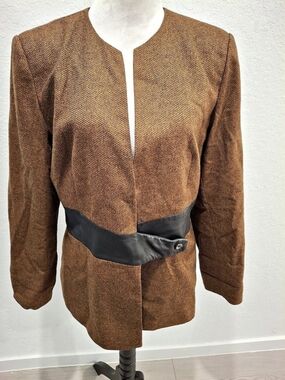 Rondelleal Brown Houndstooth Wool Cashmere Blazer Size 14